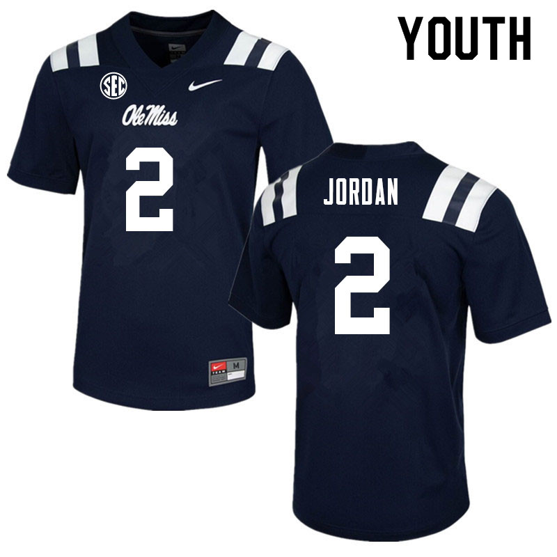 Youth #2 Jalen Jordan Ole Miss Rebels College Football Jerseys Sale-Navy